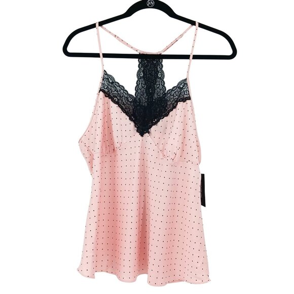 Ambrielle Pink Black Star Lace Trim Racerback Camisole Top Large NWT - Picture 3 of 10